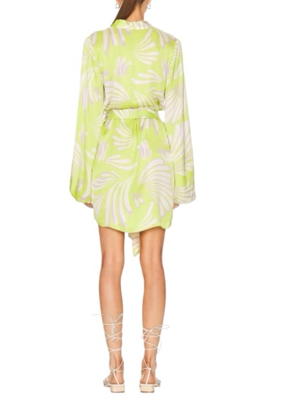 Alexis Karine Mini Wrap Dress Bliss Lime Green Abstract Floral Satin Size S $396 - Picture 15 of 16